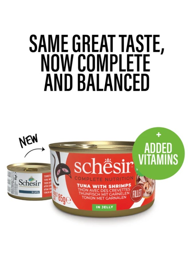 Schesir Complete Nutrition – Tuna with Shrimps in Jelly – Complete & Balanced Wet Cat Food – Added Vitamins – 4 × 85 g - Image 3